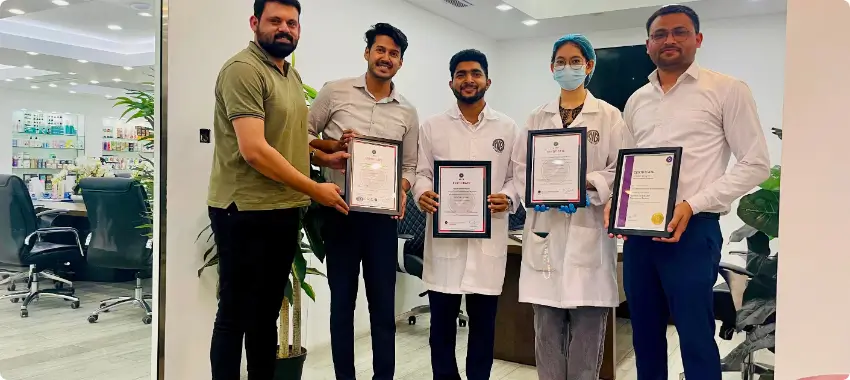 Map of Gulf countries highlighting Dubai, Sharjah, and UAE, representing ISO certification in these regions.